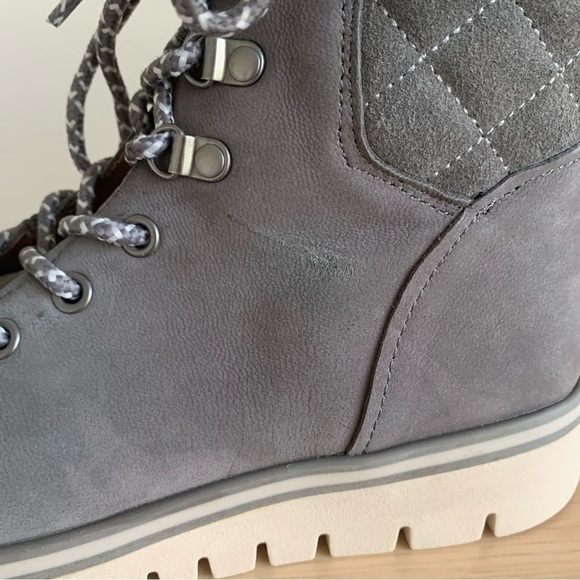 Caslon Henley Leather Water Resistant Lace Up Grey Quilted Ankle Lug Sole Bootie - Picture 8 of 16